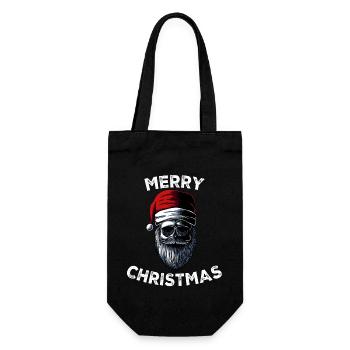 Merry Christmas Skull Skeleton with Santa Hat Xmas - Geschenkbeutel für Flaschen - Schwarz - Vorne