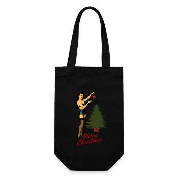 Weihnachtliches Pin-Up Retro Vintage Stil - Geschenkbeutel für Flaschen - Schwarz - Vorne