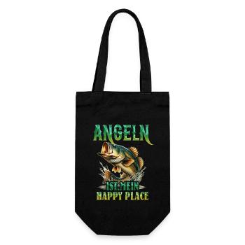 ANGELN IST MEIN HAPPY PLACE Lustiges Angler - Geschenkbeutel für Flaschen - Schwarz - Vorne