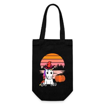 Halloween Einhorn Einhörner Pferd Pferde Kürbis - Geschenkbeutel für Flaschen - Schwarz - Vorne