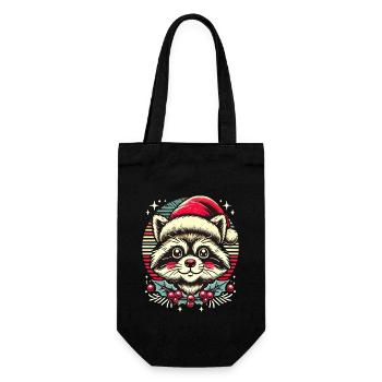 Mignon raton laveur de Noël avec casquette - Sac à bouteille - noir - Devant
