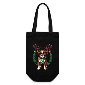 Christmas dog with reindeer antlers and scarf - Gift Bag for Bottles - black - Front