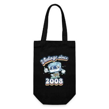 Retro Vibes 2008 Vintage Style 17. Geburtstag - Geschenkbeutel für Flaschen - Schwarz - Vorne