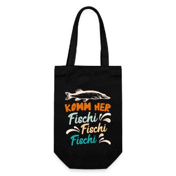 Angler KOMM HER FISCHI FISCHI FISCHI Lustiges - Geschenkbeutel für Flaschen - Schwarz - Vorne