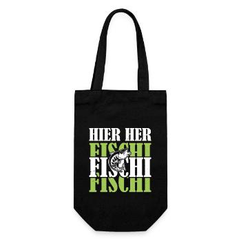 Angler HIER HER FISCHI FISCHI FISCHI Lustiges - Geschenkbeutel für Flaschen - Schwarz - Vorne