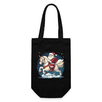Lustiges Santa Claus Einhorn Motiv - Geschenkbeutel für Flaschen - Schwarz - Vorne