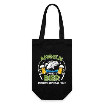 ANGELN UND BIER DARUM BIN ICH HIER Lustiges - Geschenkbeutel für Flaschen - Schwarz - Vorne