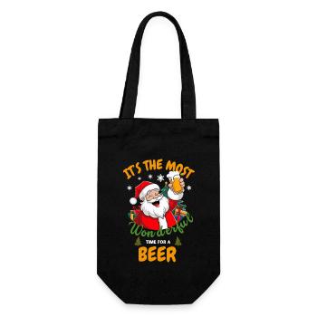 Lustiger Weihnachtsmann trinkt Bier Weihnachtsfest - Geschenkbeutel für Flaschen - Schwarz - Vorne