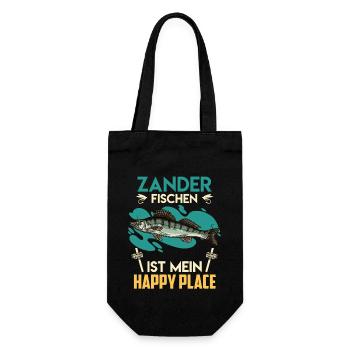 ZANDER FISCHEN IS MY HAPPY PLACE Lustiges Angeln - Geschenkbeutel für Flaschen - Schwarz - Vorne