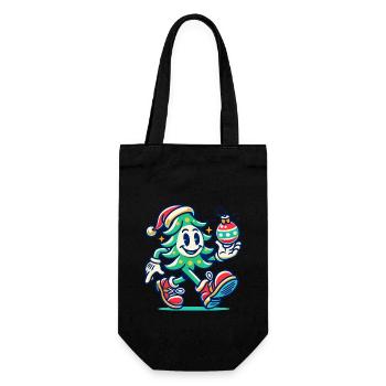 Fröhlicher Weihnachtsbaum Retro Vintage - Geschenkbeutel für Flaschen - Schwarz - Vorne