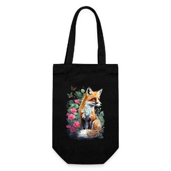 Fox Lover Woodland Flowers Art Foxes Cute Fox - Gift Bag for Bottles - black - Front