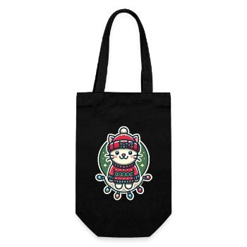 Chat de Noël avec chapeau et guirlandes lumineuses - Sac à bouteille - noir - Devant