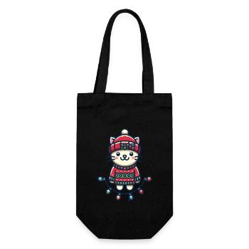 Chat de Noël mignon avec des guirlandes lumineuses - Sac à bouteille - noir - Devant