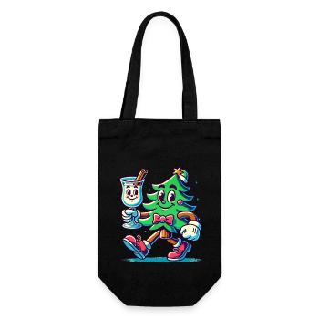 Merry Christmas Tree Retro Style - Gift Bag for Bottles - black - Front