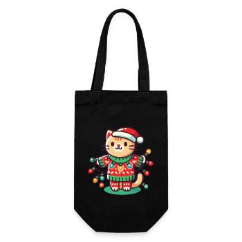 Chat de Noël avec des guirlandes lumineuses - Sac à bouteille - noir - Devant