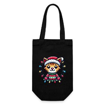 Christmas cat joy with lights - Gift Bag for Bottles - black - Front
