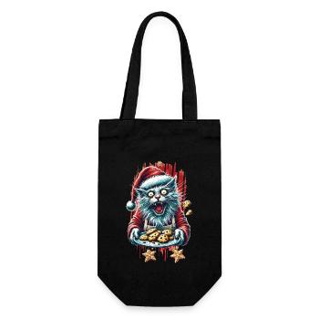 Verrückte Katze Weihnachten Plätzchen Chaos - Geschenkbeutel für Flaschen - Schwarz - Vorne