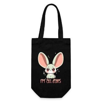 Hase: Ich bin ganz Ohr! - Geschenkbeutel für Flaschen - Schwarz - Vorne