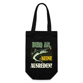 Angler BEISS AN KEINE AUSREDEN! Lustiges Hecht - Geschenkbeutel für Flaschen - Schwarz - Vorne