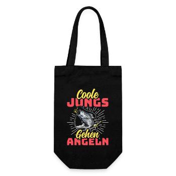 Angler Outfit COOLE JUNGS GEHEN ANGELN Lustiges - Geschenkbeutel für Flaschen - Schwarz - Vorne