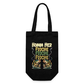 Angler KOMM HER FISCHI FISCHI FISCHI Lustiges - Geschenkbeutel für Flaschen - Schwarz - Vorne