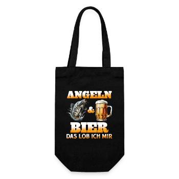 ANGELN UND BIER DAS LOB ICH MIR Lustiges Angler - Geschenkbeutel für Flaschen - Schwarz - Vorne