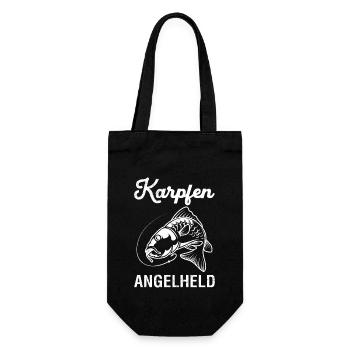 KARPFEN ANGELHELD Lustiges Angeln Hobby Karpfen - Geschenkbeutel für Flaschen - Schwarz - Vorne