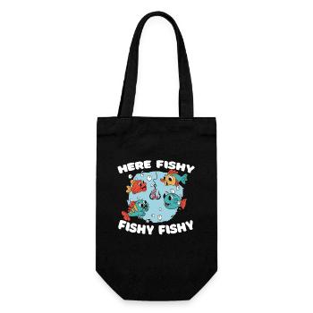 Here Fishy Fishy Lustiger Angler Spruch - Gift Bag for Bottles - black - Front