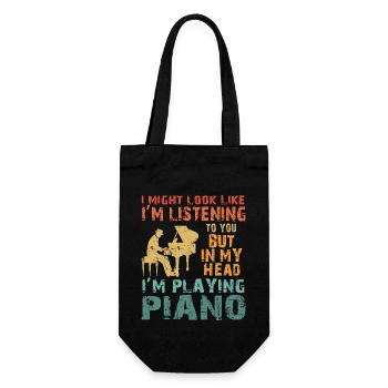 Ich sehe vielleicht so aus, als würde ich Klavier hören - Geschenkbeutel für Flaschen - Schwarz - Vorne