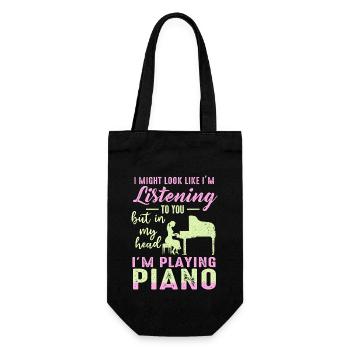 Ich sehe vielleicht so aus, als würde ich Klavier hören - Geschenkbeutel für Flaschen - Schwarz - Vorne
