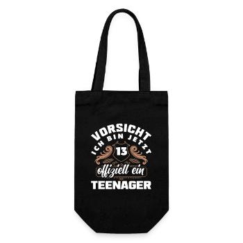Caution I'm now 13th birthday teenager - Gift Bag for Bottles - black - Front