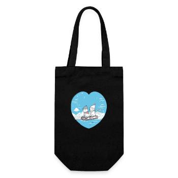 Cute Winter Sledding Couple Heart Design - Gift Bag for Bottles - black - Front