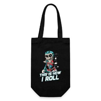 So Rolle Ich: Skater-Skelett auf Roller - Geschenkbeutel für Flaschen - Schwarz - Vorne