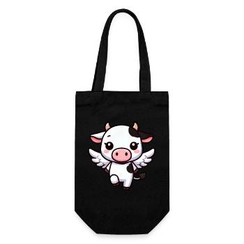 Cute Cow as Angel Cartoon Design - Gift Bag for Bottles - black - Front