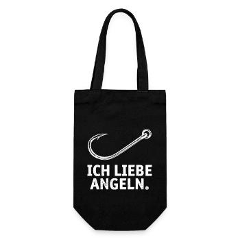 Angler Outfit ICH LIEBE ANGELN Lustiges Angeln - Geschenkbeutel für Flaschen - Schwarz - Vorne