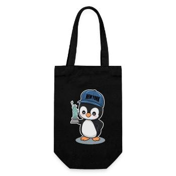 Pingouin mignon avec chapeau de New York - Sac à bouteille - noir - Devant