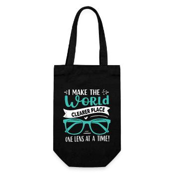 Ich mache die Welt zu einem klareren Ort, eine Linse nach der anderen. - Geschenkbeutel für Flaschen - Schwarz - Vorne