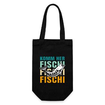 Angeln Hobby KOMM HER FISCHI FISCHI FISCHI Lustig - Geschenkbeutel für Flaschen - Schwarz - Vorne