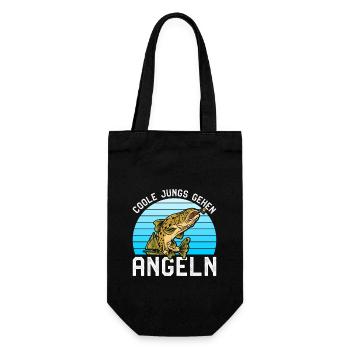 Angler Geburtstag COOLE JUNGS GEHEN ANGELN Lustig - Geschenkbeutel für Flaschen - Schwarz - Vorne