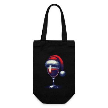 Verre à vin de Noël festif avec chapeau de Père Noël - Sac à bouteille - noir - Devant