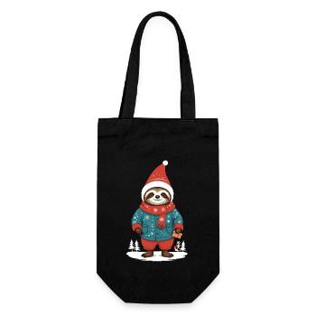 Gemütlicher Weihnachtsfaultier Winter Design - Geschenkbeutel für Flaschen - Schwarz - Vorne
