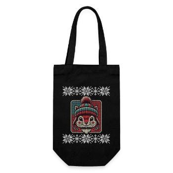 Winterliches Eichhörnchen Mit Mütze Und Muster - Geschenkbeutel für Flaschen - Schwarz - Vorne