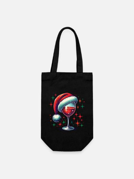 Weihnachtlicher Weingenuss Mit Glanz - Geschenkbeutel für Flaschen - Schwarz