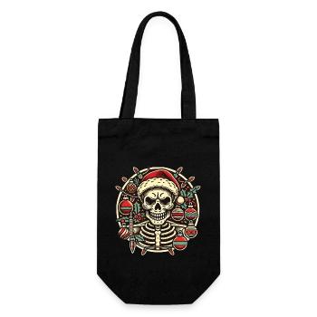 Weihnachtlicher Totenkopf Mit Festlichen Lichtern - Geschenkbeutel für Flaschen - Schwarz - Vorne