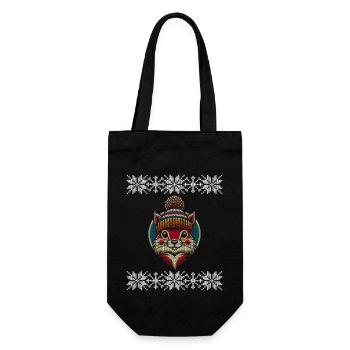 Winter knitting style squirrel with hat - Gift Bag for Bottles - black - Front