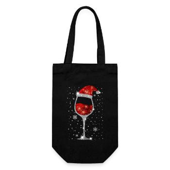 Weihnachten Santa Weinglas Rotwein Weinliebhaber - Geschenkbeutel für Flaschen - Schwarz - Vorne