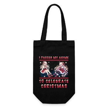 Kawaii Girl Anime Weihnachten Pause zum Feiern - Geschenkbeutel für Flaschen - Schwarz - Vorne