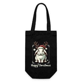 Hoppy Christmas Lustiges Rentier Kaninchen - Geschenkbeutel für Flaschen - Schwarz - Vorne