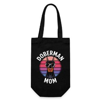 Dobermann Spruch Mama Lustiges Dobermann Geschenk - Geschenkbeutel für Flaschen - Schwarz - Vorne