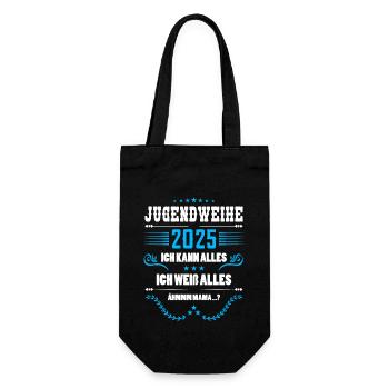 Jugendweihe 2025 Spruch Ich kann alles Mama - Geschenkbeutel für Flaschen - Schwarz - Vorne